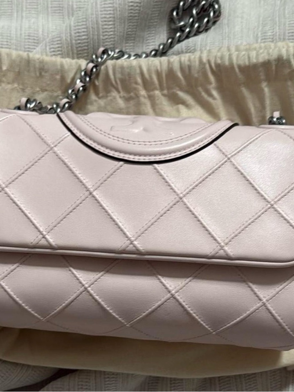Tory Burch Quilted Chain Crossbody — Pale Pink